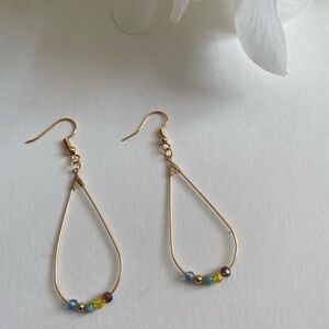 18K Gold Plate Dangle Earrings made with multicolor tiny beads